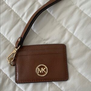 Michael Kors Tan Leather Card Holder with Gold Logo